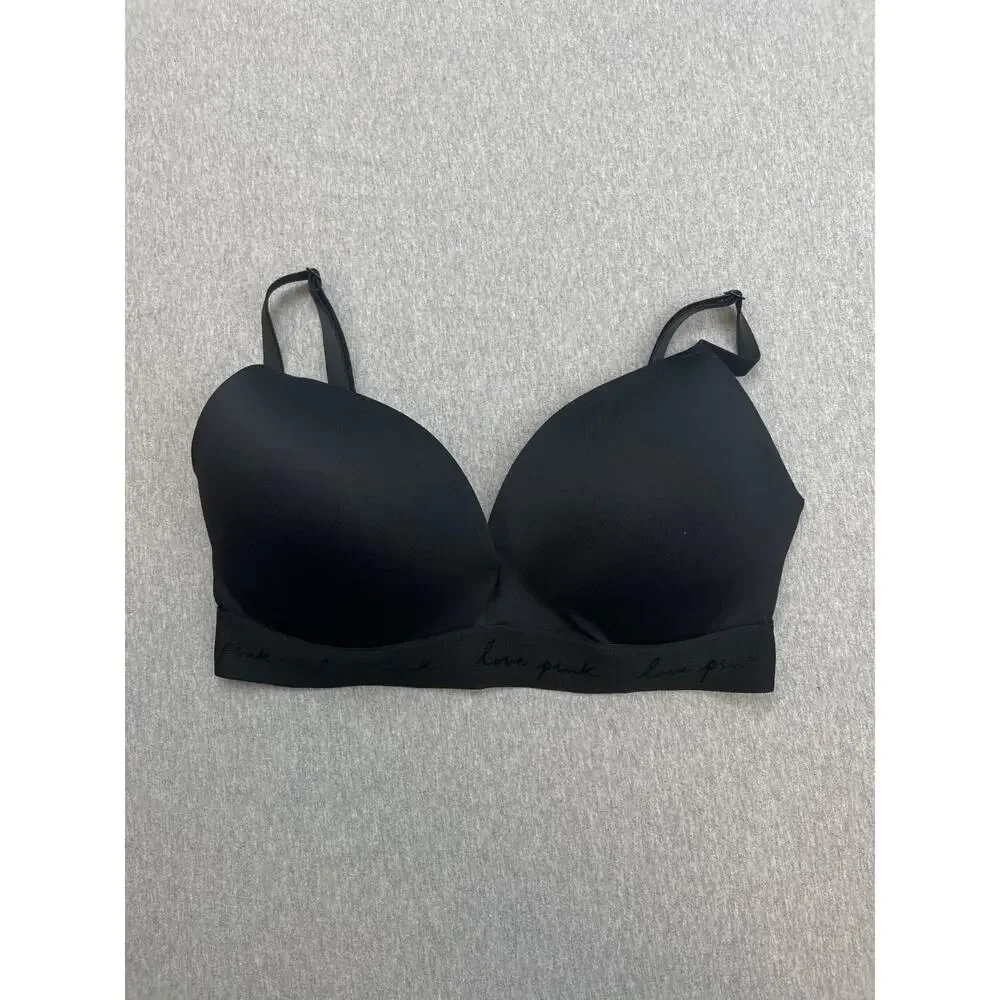 Victorias Secret PINK Bra Womens 34DD Black Wear Everywhere Wireless Push Up